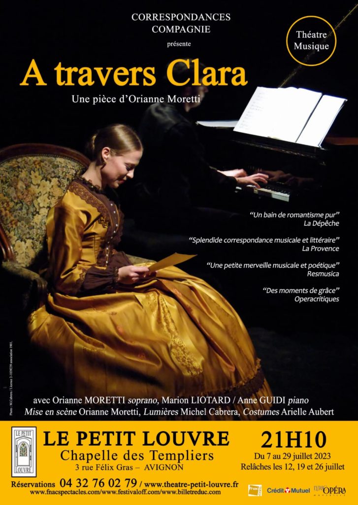 A travers Clara
Spectacle sur la vie et l'oeuvre de la pianiste et compositrice Clara 
Schumann.



