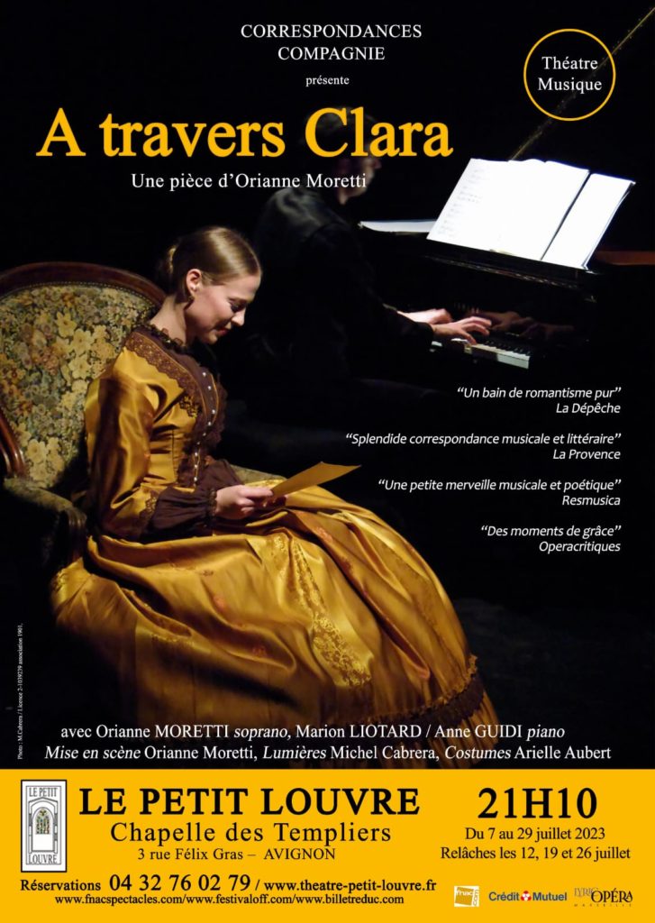 A travers Clara
Spectacle sur la vie et l'oeuvre de la pianiste et compositrice Clara
Schumann.